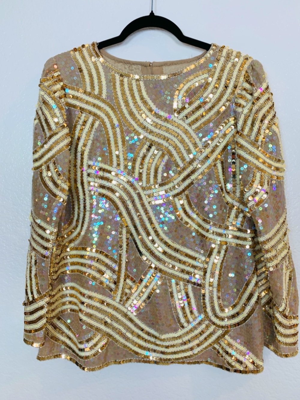 Vintage Jack Bryan Gold Sequin Top Size 12 Glam Party Blouse Old Money Cocktail